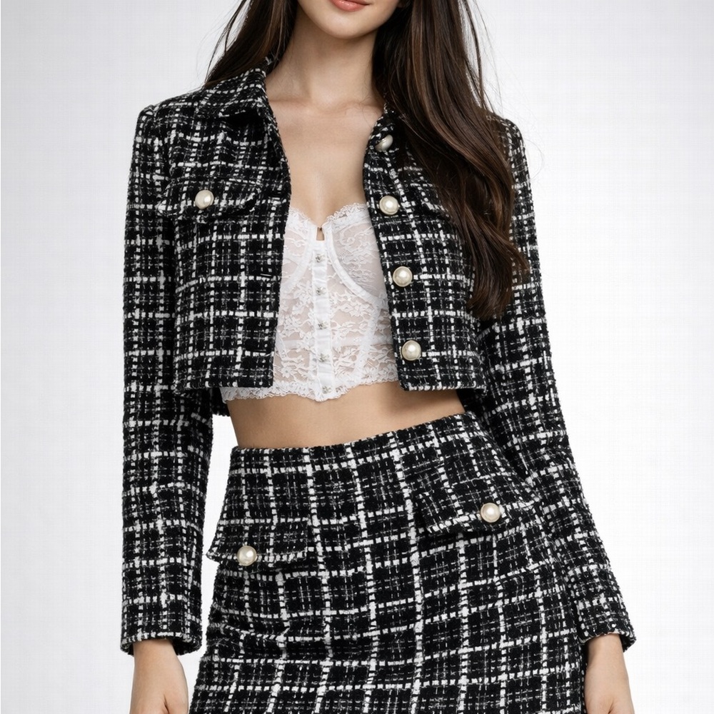 Black and White Plaid Mini Skirt
